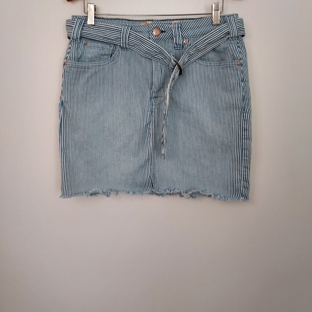 7 For All Mankind Frayed Hem Striped Denim Freedom Mini Skirt